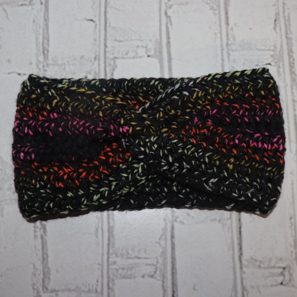 🖤🌈 Chunky Crochet Headband – Black + Colorful · Handmade · One Size